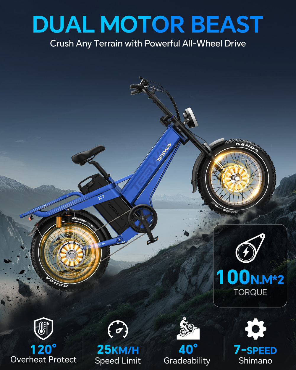 TESWAY X7 AWD-3600W Dual Motors-Daily Commuter Electric Bike 2026