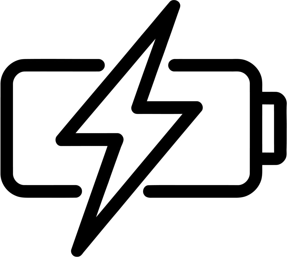 Battery icon with a lightning bolt inside on a white background